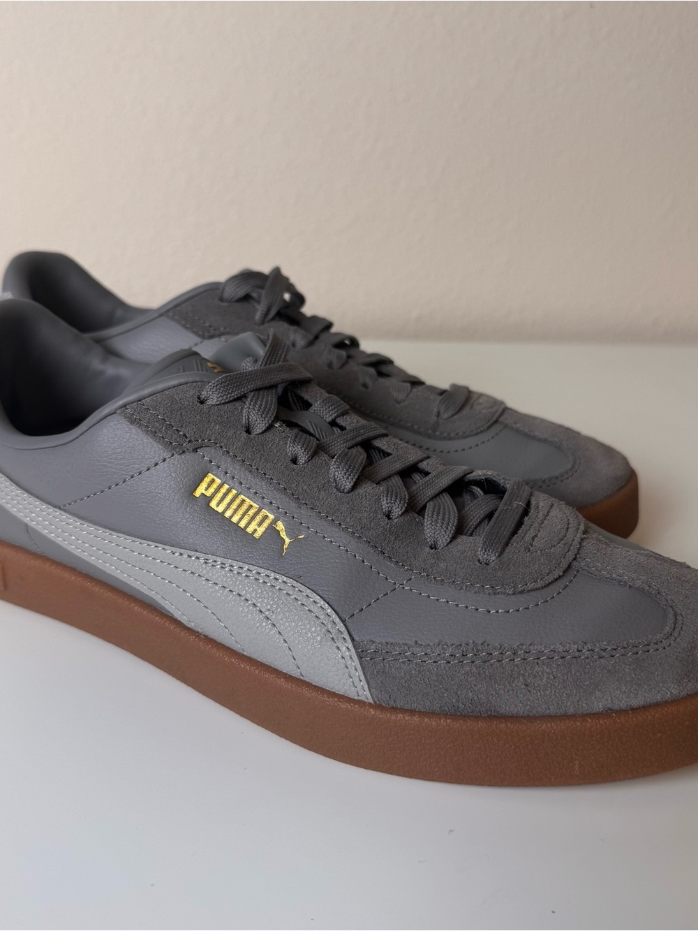 PUMA Club II Era Men’s 9.5 Cast Iron Gray Gold Gum Sneakers 397447-12